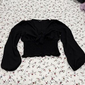 Fashion Nova Black Smocked Blouse